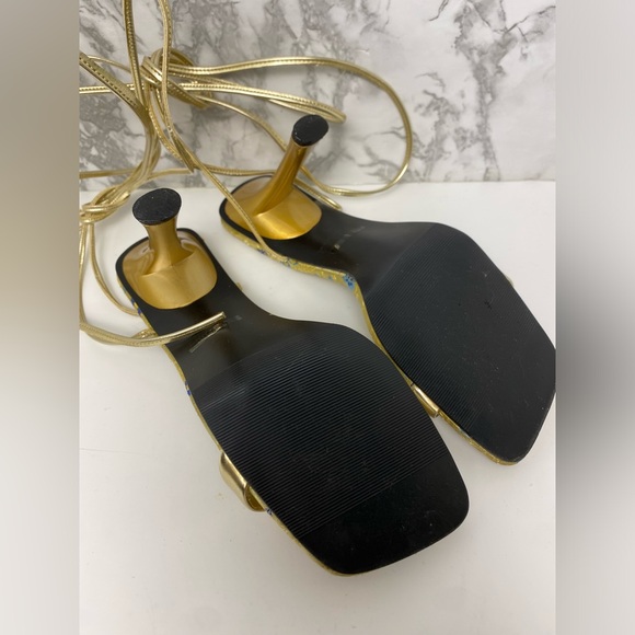 Vintage Gold and Blue strappy high heels - Picture 2 of 3